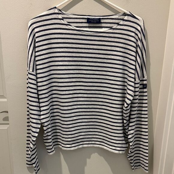 Saint James x Jenni Kayne Classic Striped Long Sleeve Top boatneck linen size  M - Picture 3 of 13